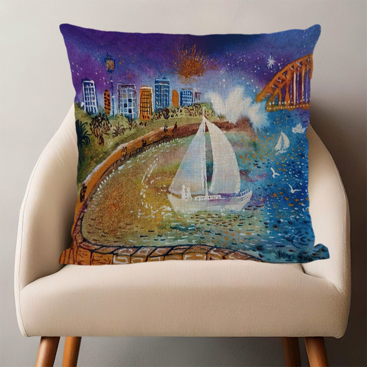 Sydney Coastal Charm Cushion Cover Unique Art for Home Decor 65 x 65cm Australian Natives with hands