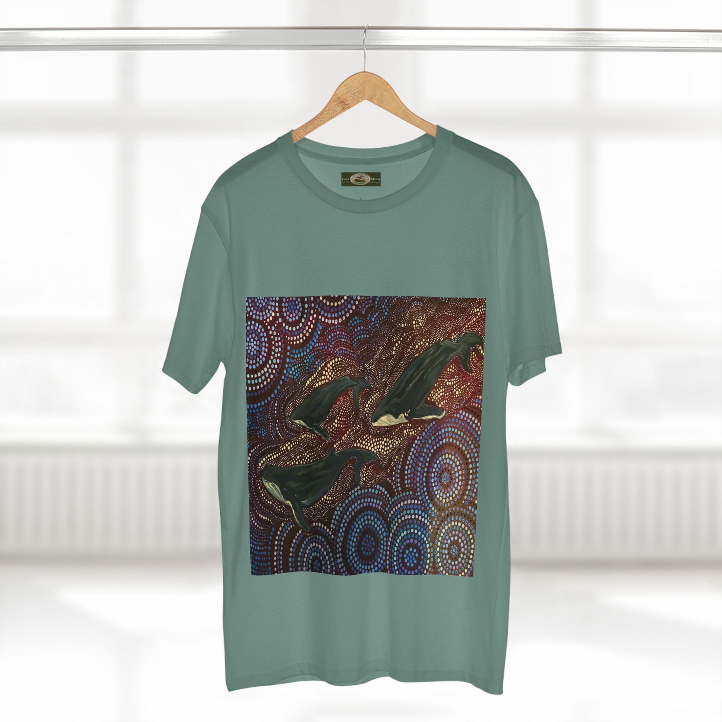 Adult T-Shirt Three Whales at Long Reef Dot Painting by local Indigenous Artist - Lost Manly Shop