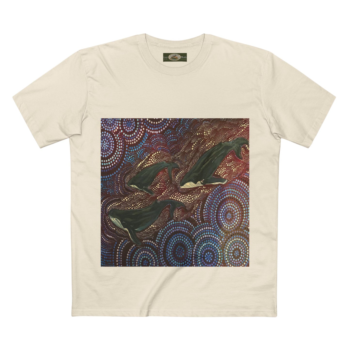 Adult T-Shirt Three Whales at Long Reef Dot Painting by local Indigenous Artist - Lost Manly Shop