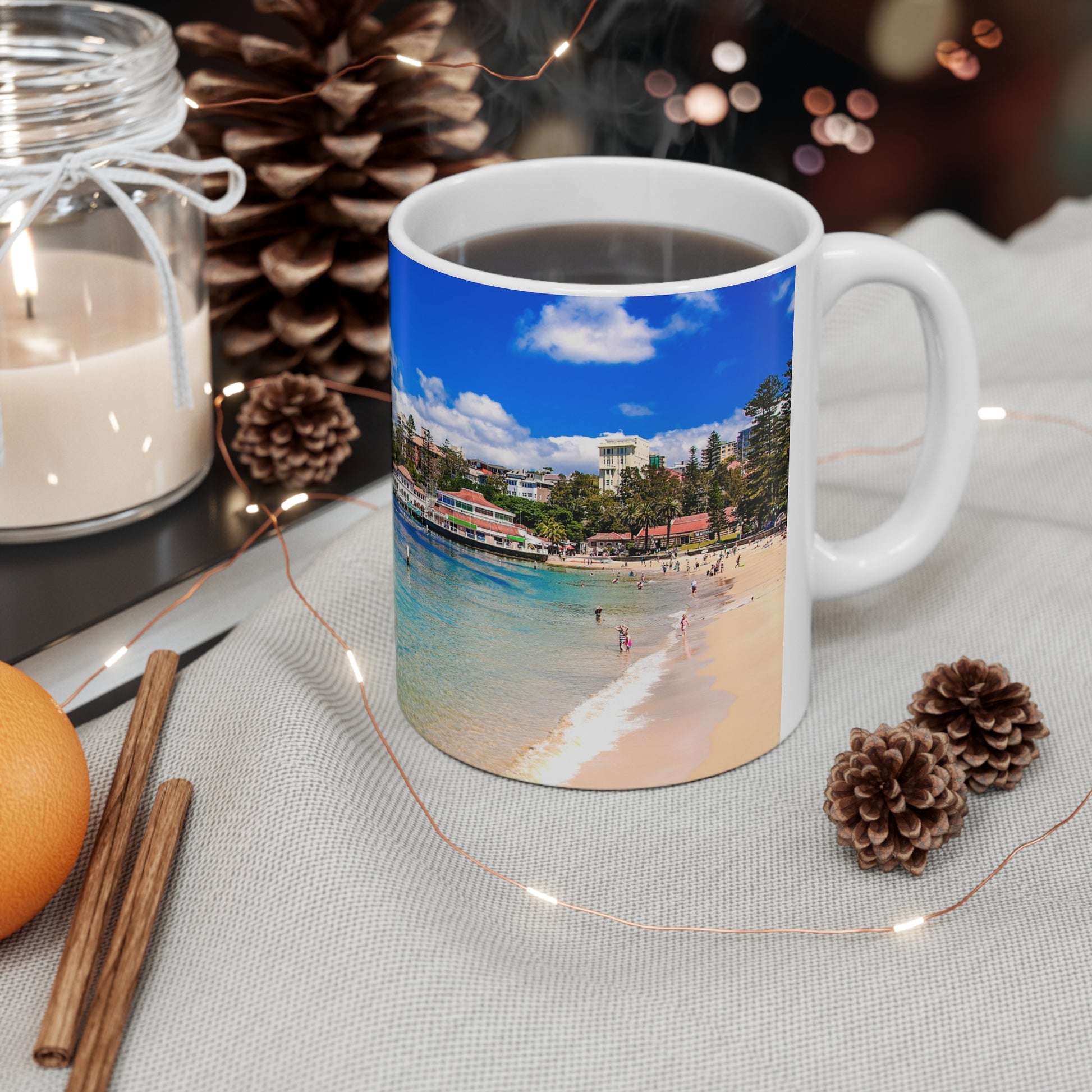 Coffee Mug - Manly Wharf, Harbour Pool, Marineland and Pavilion on a sunny day - Lost Manly Shop