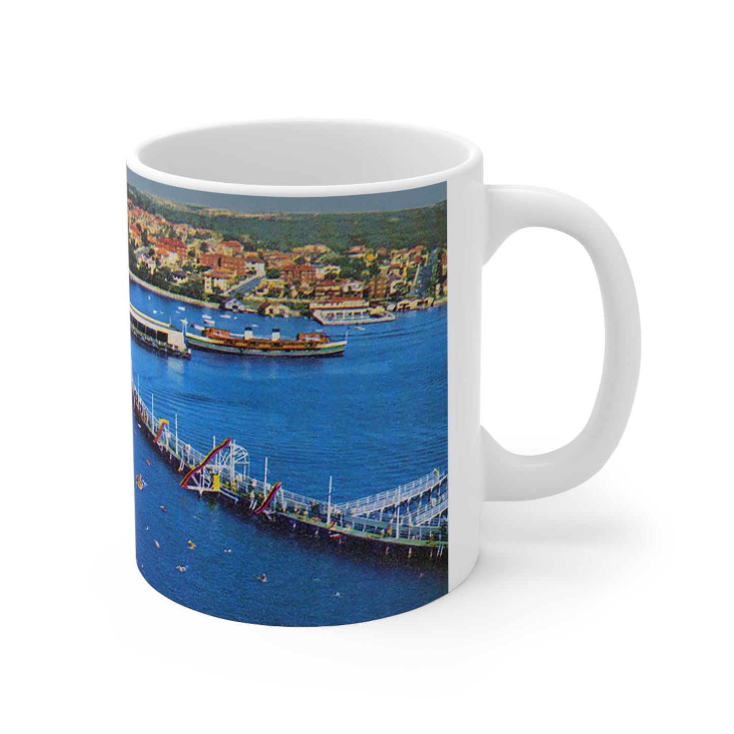 Coffee Mug - Manly Harbour Pool and Promenade at Manly Wharf 1955 - Lost Manly Shop