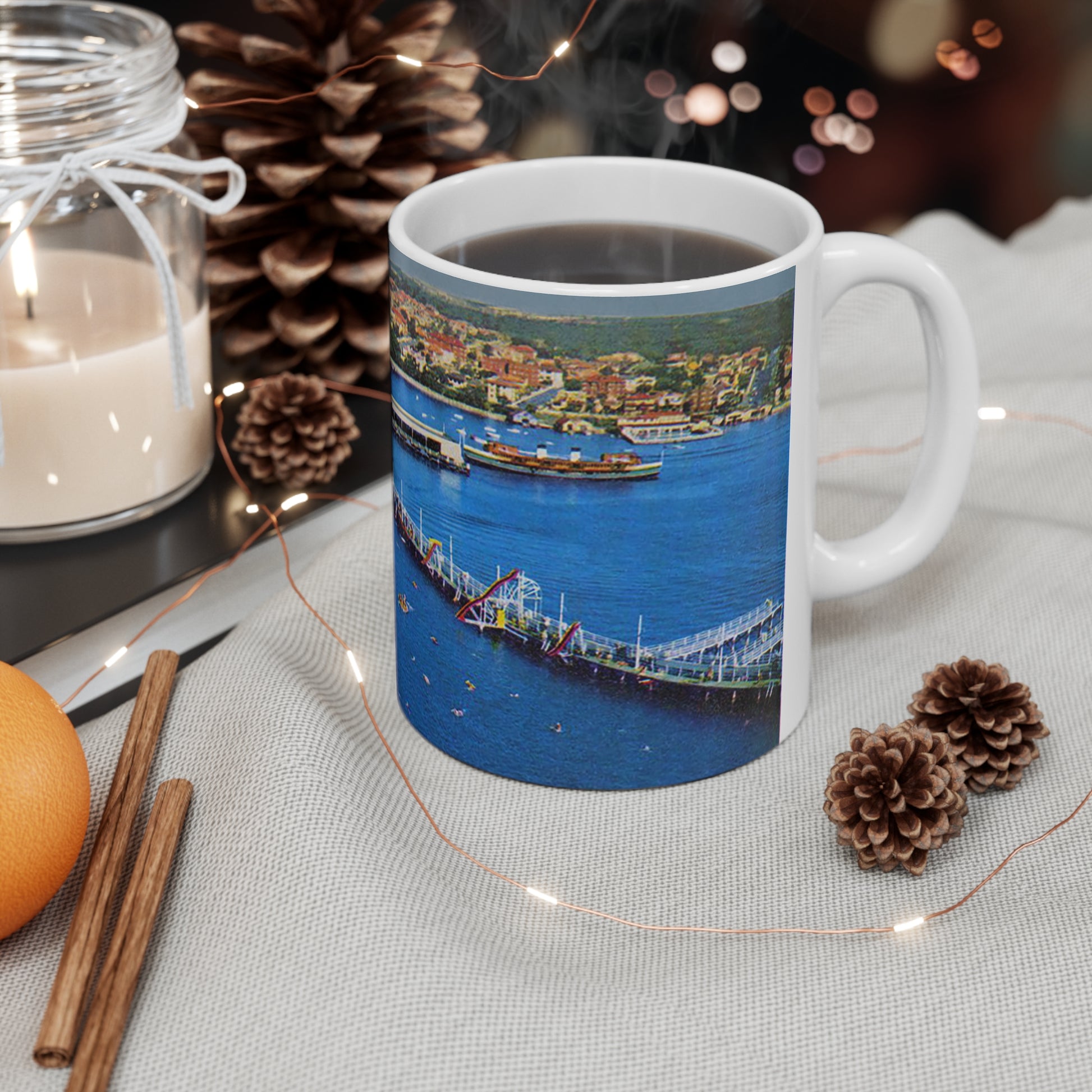 Coffee Mug - Manly Harbour Pool and Promenade at Manly Wharf 1955 - Lost Manly Shop