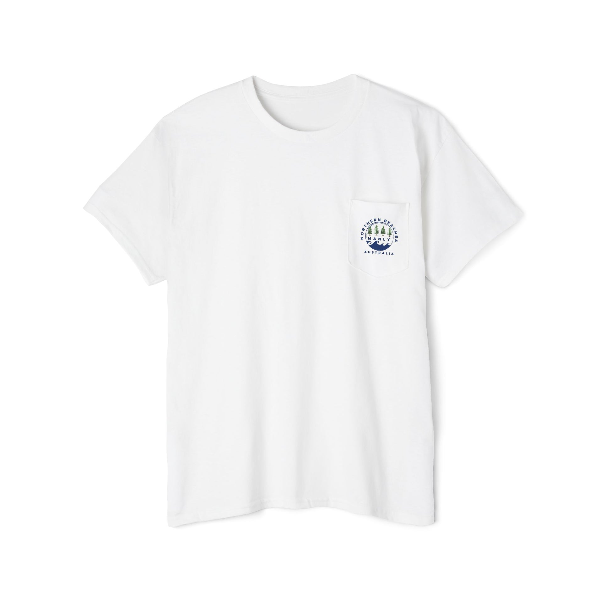 Northern Beaches Manly Australia front/back Logo Heavy Cotton Pocket Tee - Lost Manly Shop