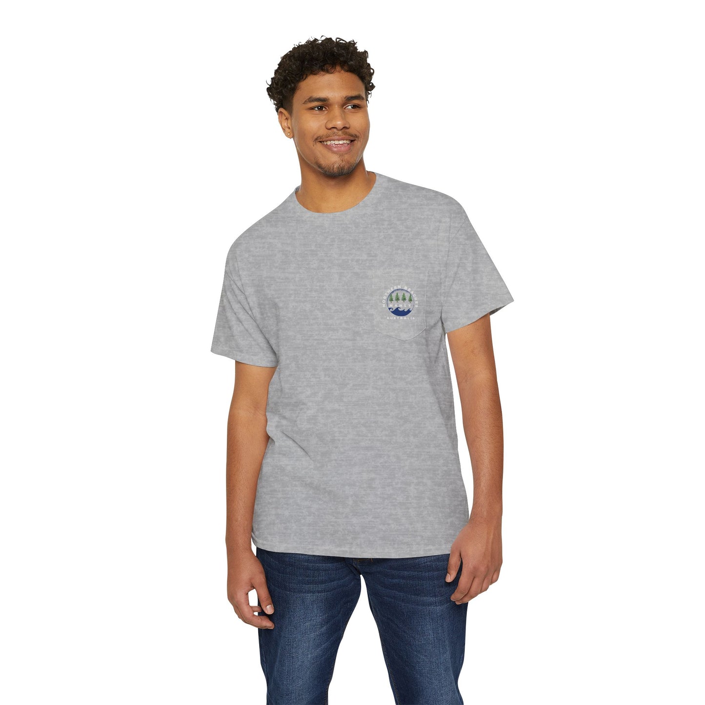 Northern Beaches Manly Australia front/back Logo Heavy Cotton Pocket Tee - Lost Manly Shop