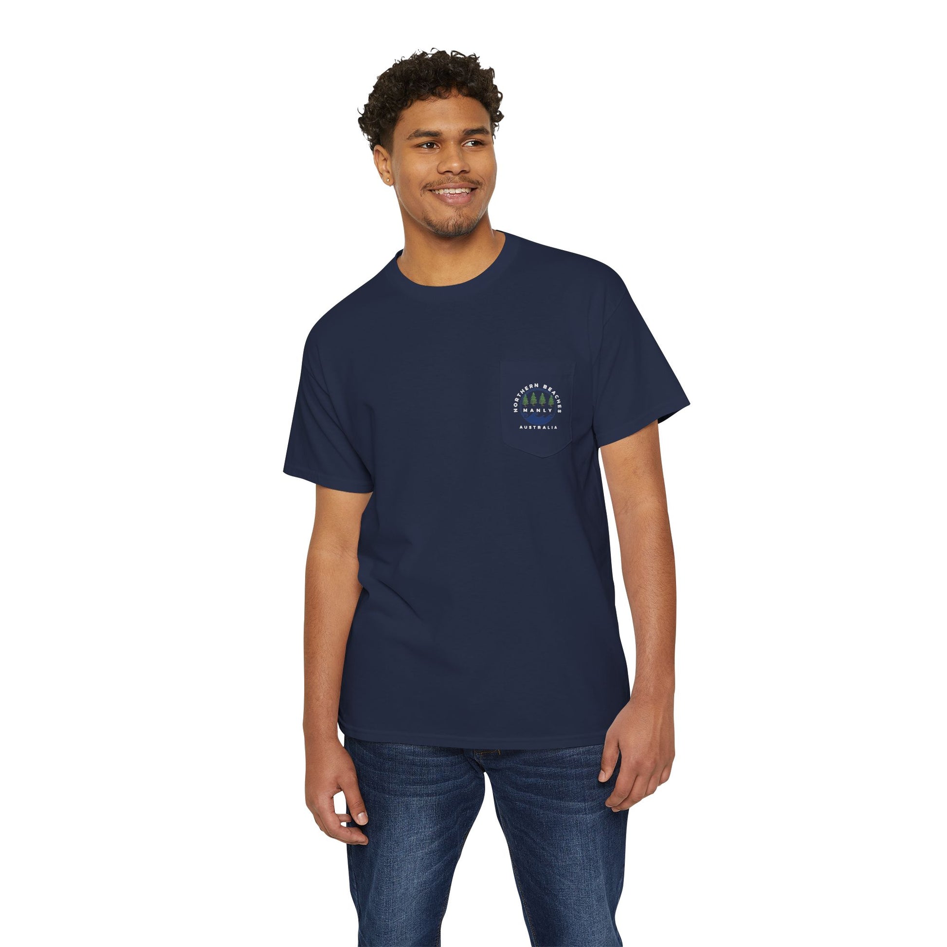 Northern Beaches Manly Australia front/back Logo Heavy Cotton Pocket Tee - Lost Manly Shop