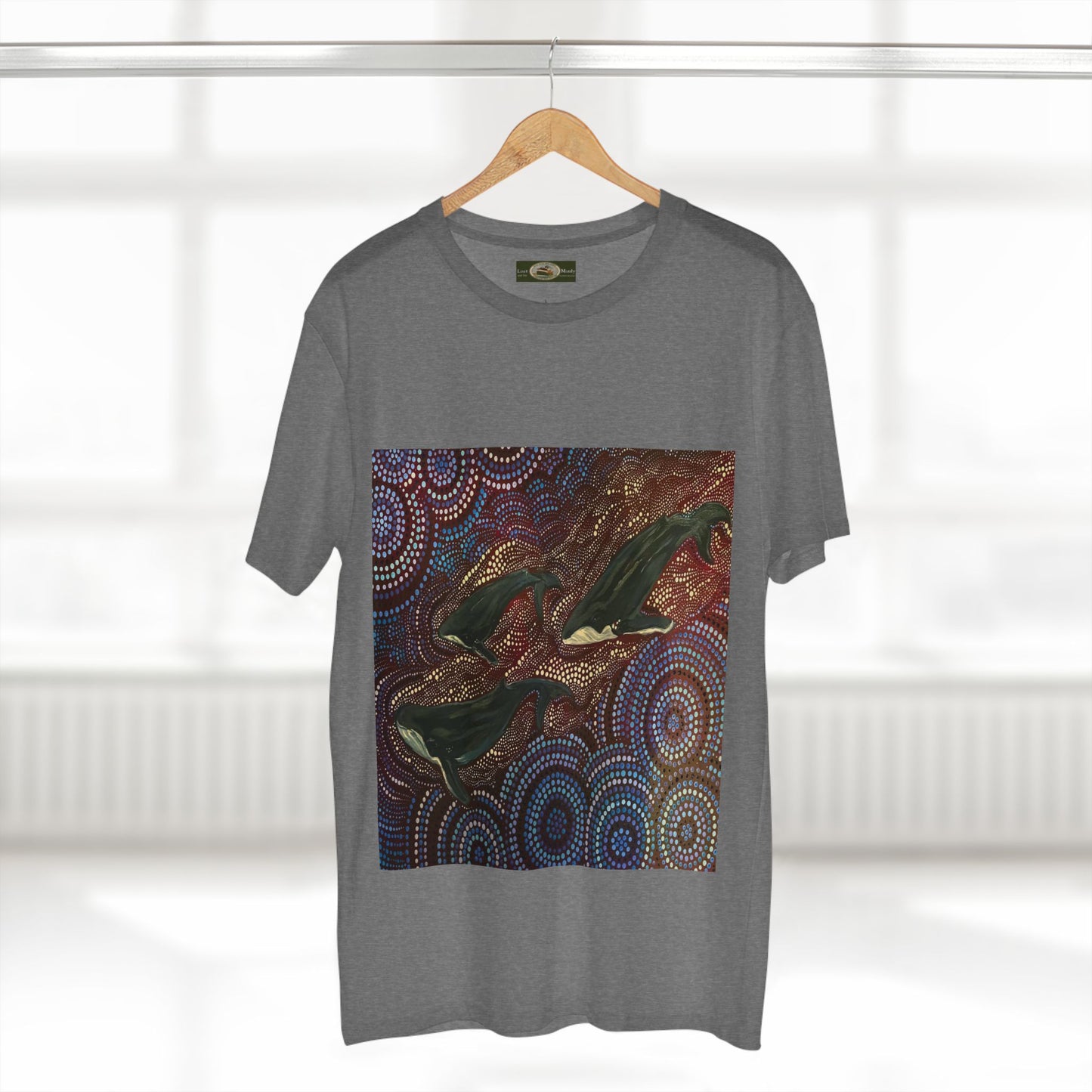 Adult T-Shirt Three Whales at Long Reef Dot Painting by local Indigenous Artist - Lost Manly Shop