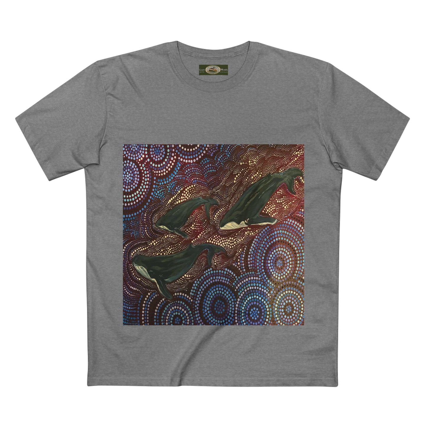 Adult T-Shirt Three Whales at Long Reef Dot Painting by local Indigenous Artist - Lost Manly Shop