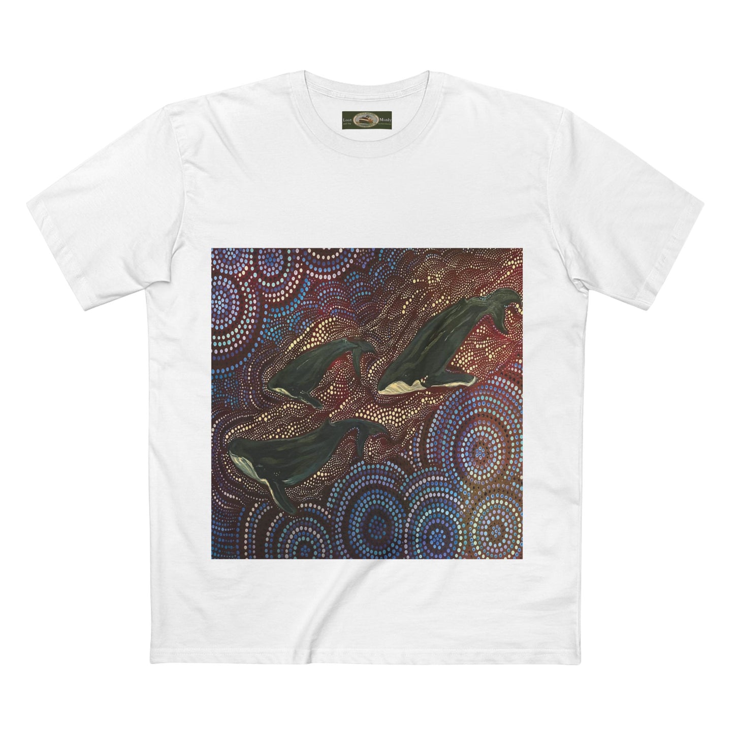 Adult T-Shirt Three Whales at Long Reef Dot Painting by local Indigenous Artist - Lost Manly Shop