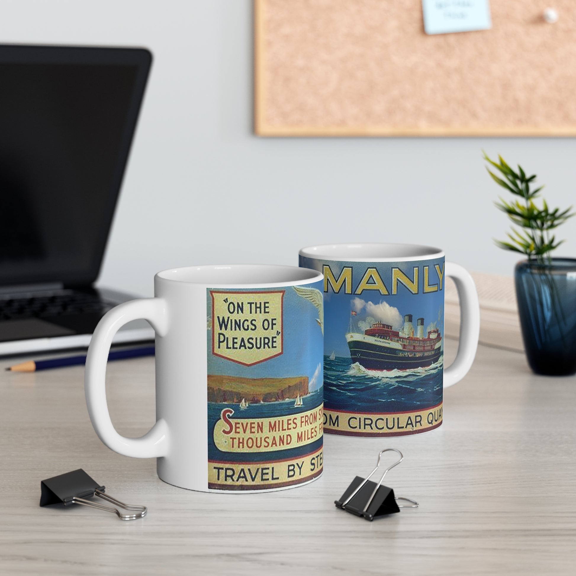 Coffee Mug - South Steyne Crossing the Heads 1940s Travel Poster by the PJMSSCo - Lost Manly Shop