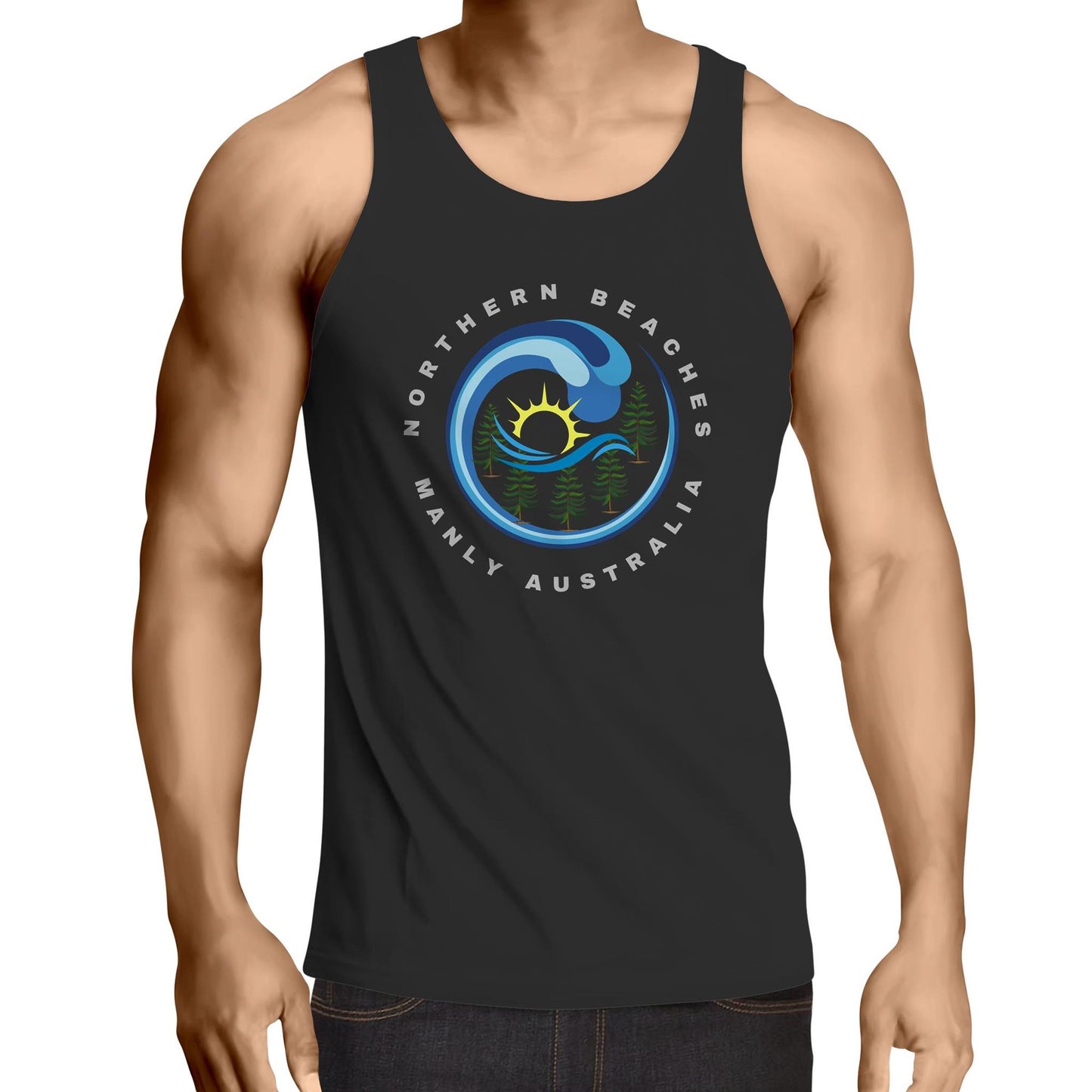 Northern Beaches Manly Australia front logo on AS Colour Cotton Singlet - Lost Manly Shop