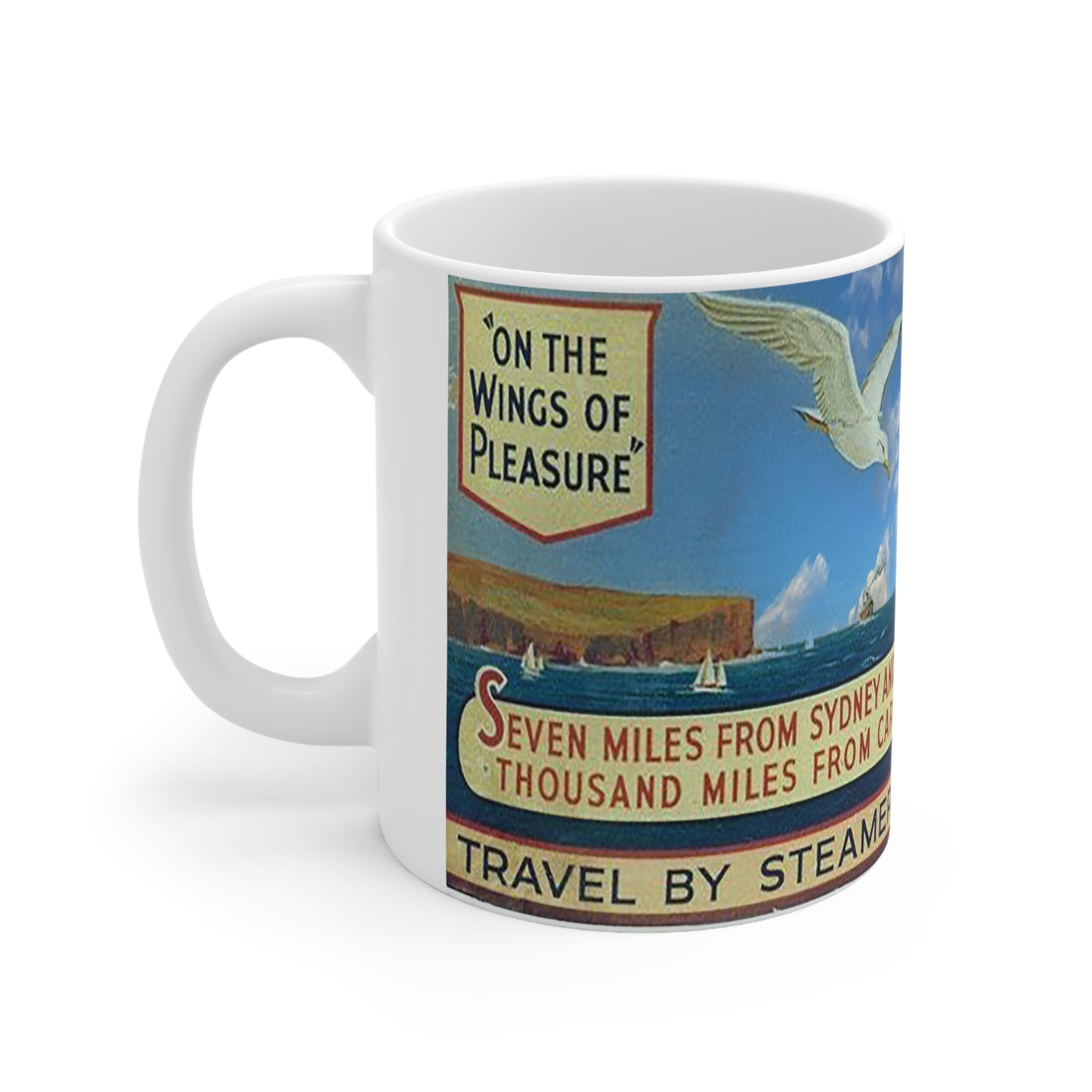 Coffee Mug - South Steyne Crossing the Heads 1940s Travel Poster by the PJMSSCo - Lost Manly Shop