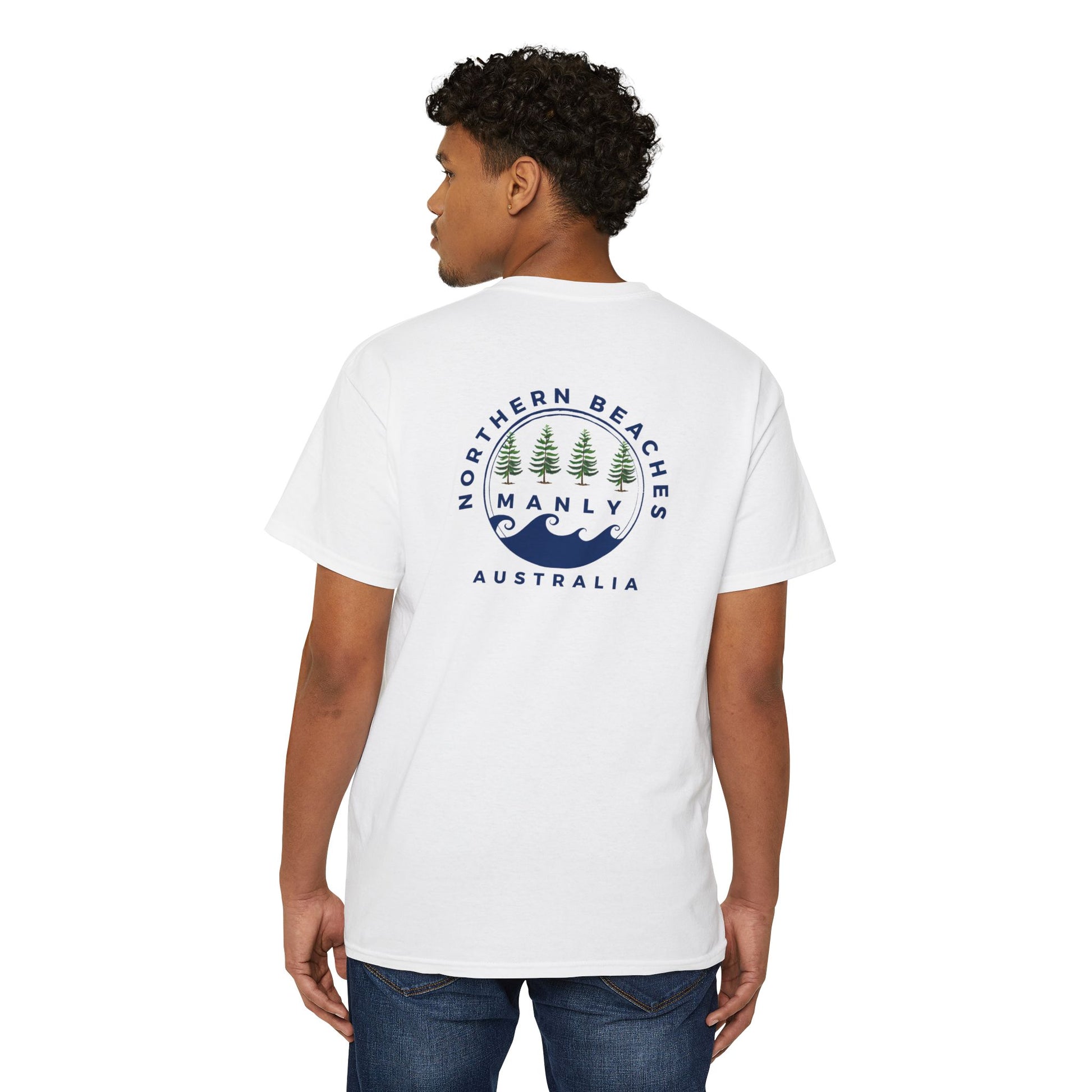 Northern Beaches Manly Australia front/back Logo Heavy Cotton Pocket Tee - Lost Manly Shop