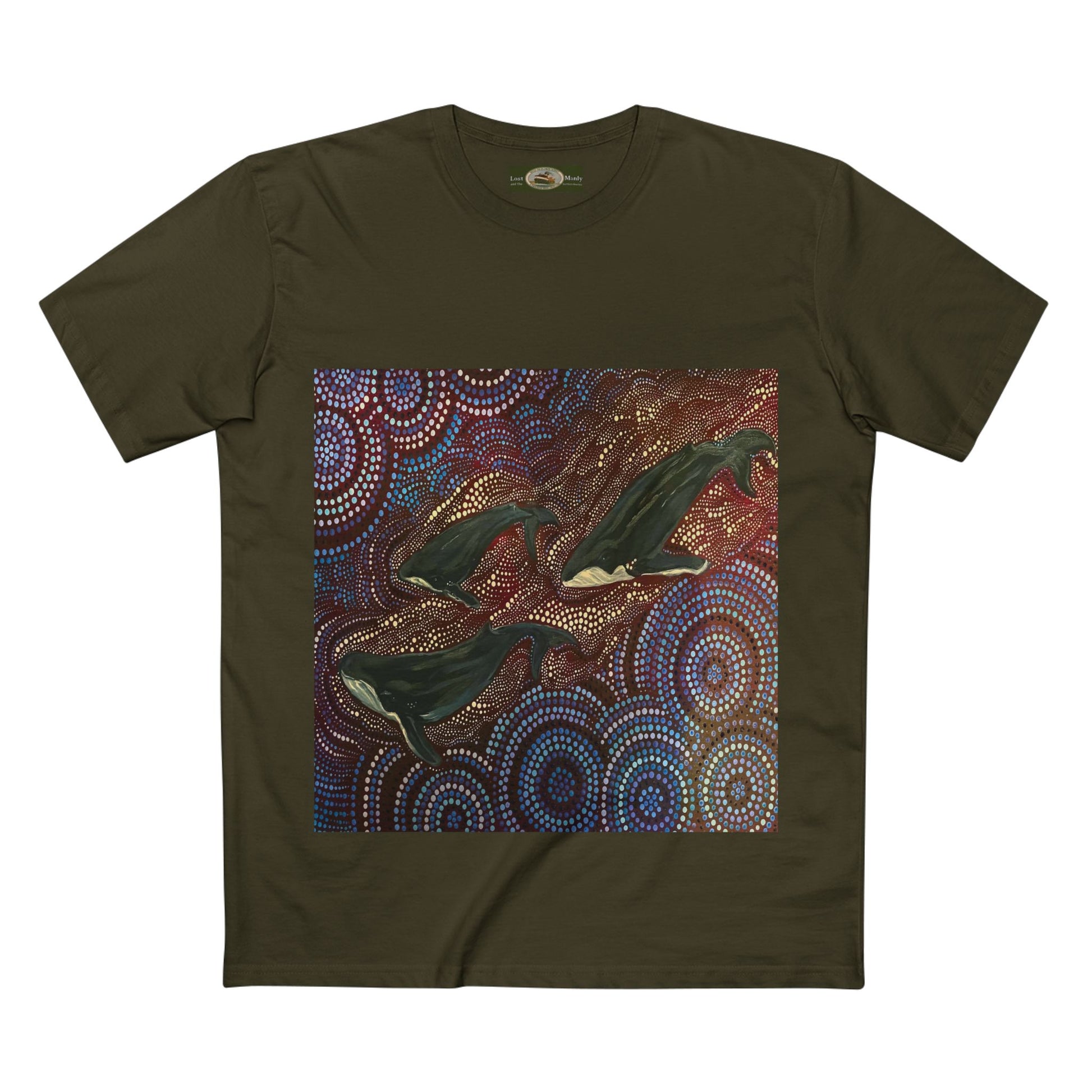 Adult T-Shirt Three Whales at Long Reef Dot Painting by local Indigenous Artist - Lost Manly Shop