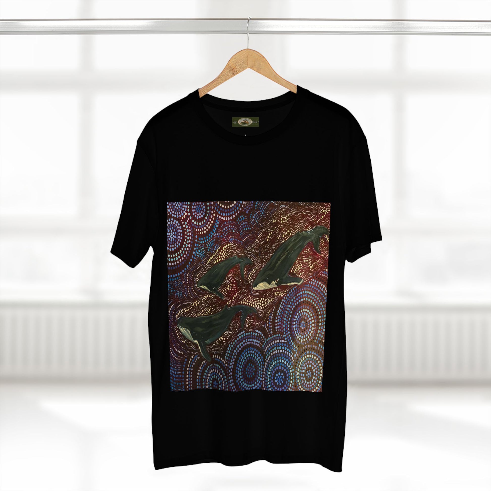 Adult T-Shirt Three Whales at Long Reef Dot Painting by local Indigenous Artist - Lost Manly Shop