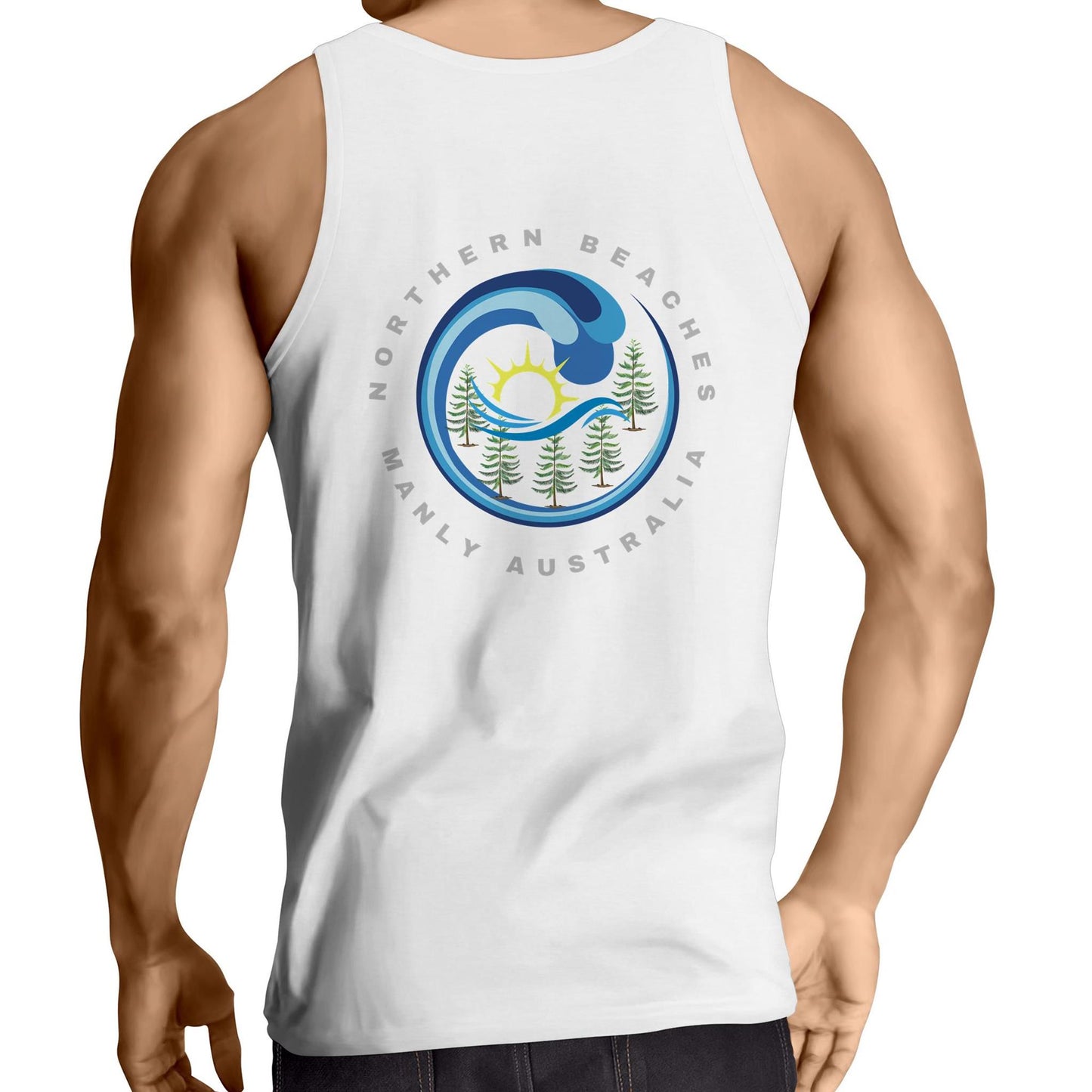 Northern Beaches Manly Australia front and back logo on AS Colour Adult Cotton Singlet - Lost Manly Shop