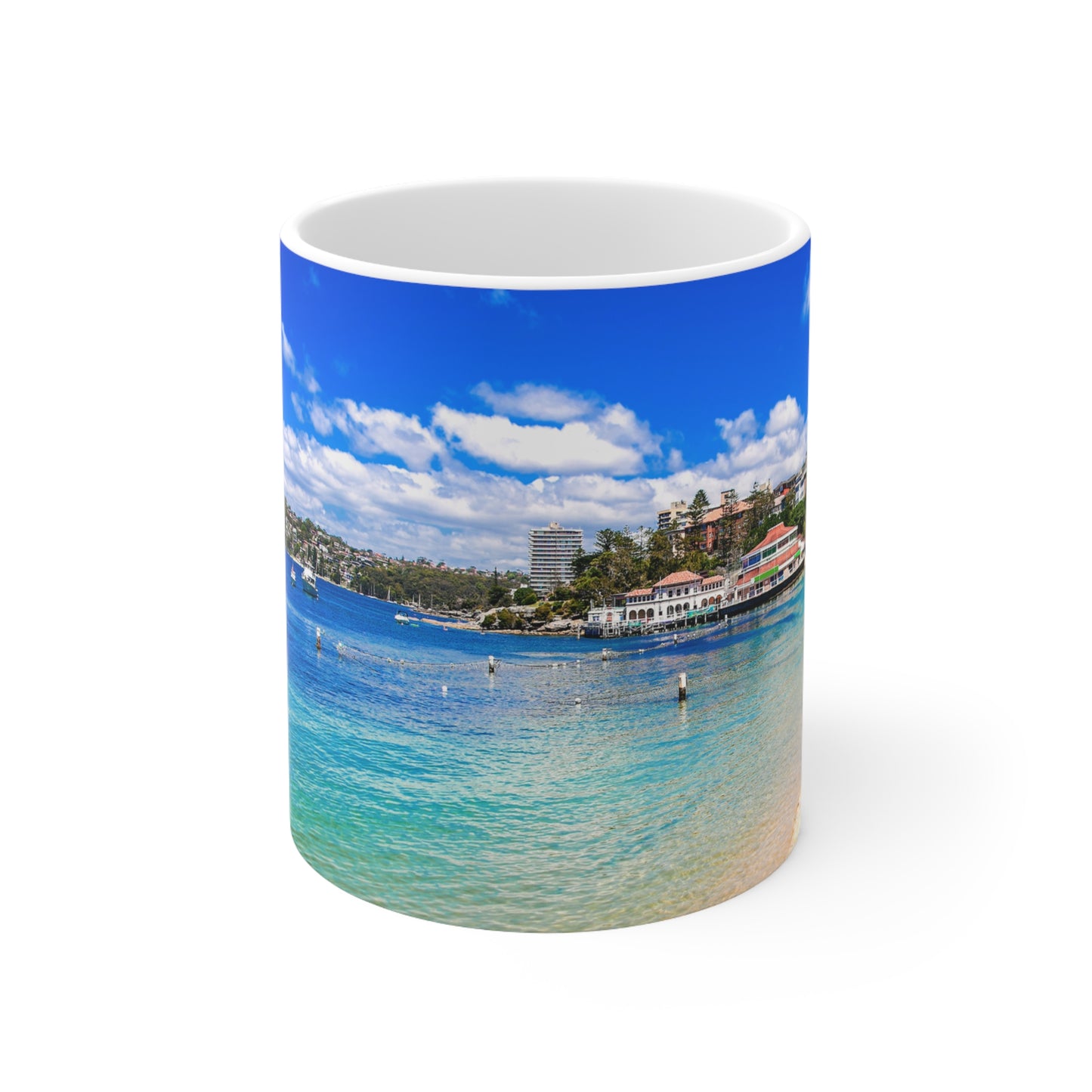 Coffee Mug - Manly Wharf, Harbour Pool, Marineland and Pavilion on a sunny day - Lost Manly Shop