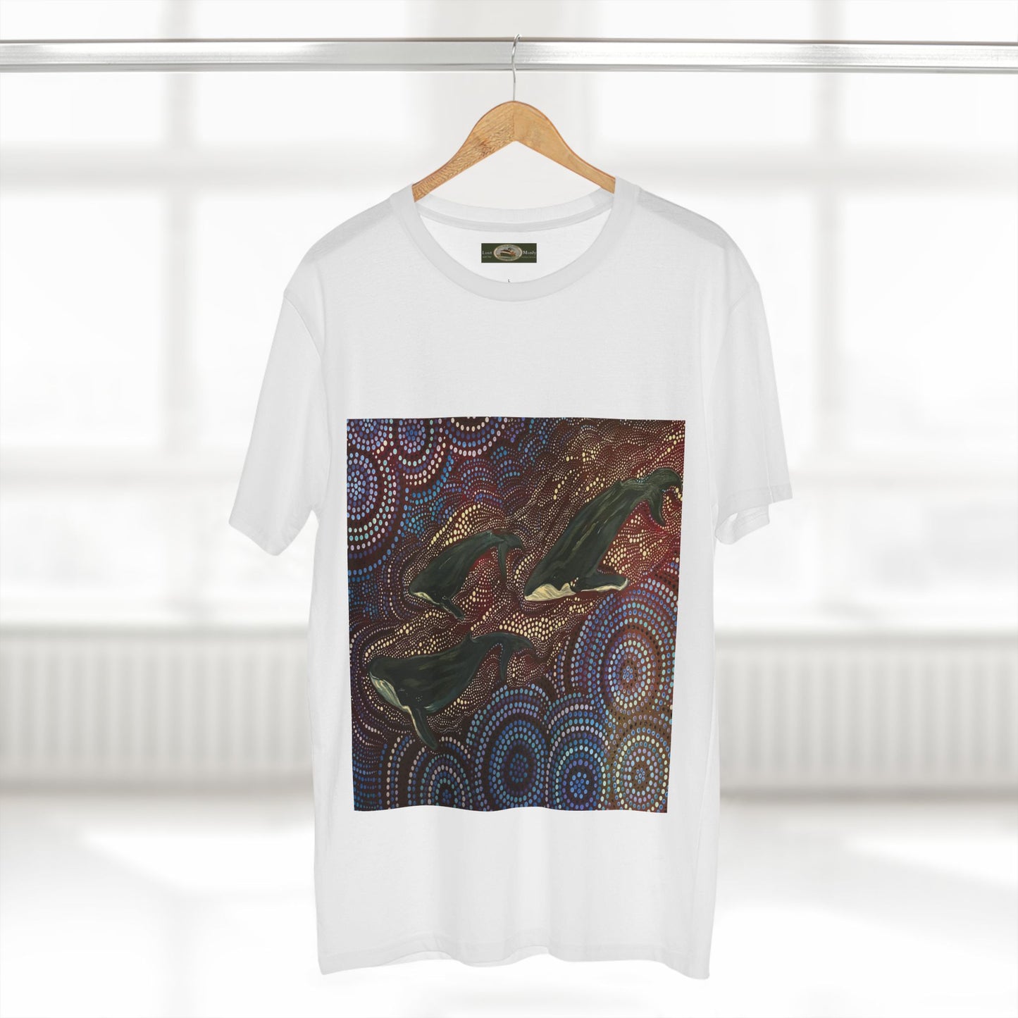 Adult T-Shirt Three Whales at Long Reef Dot Painting by local Indigenous Artist - Lost Manly Shop