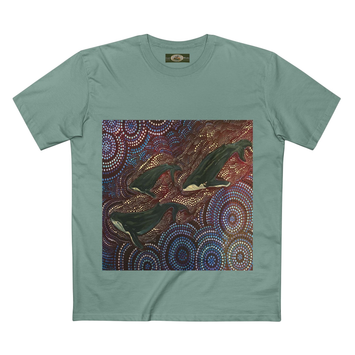 Adult T-Shirt Three Whales at Long Reef Dot Painting by local Indigenous Artist - Lost Manly Shop