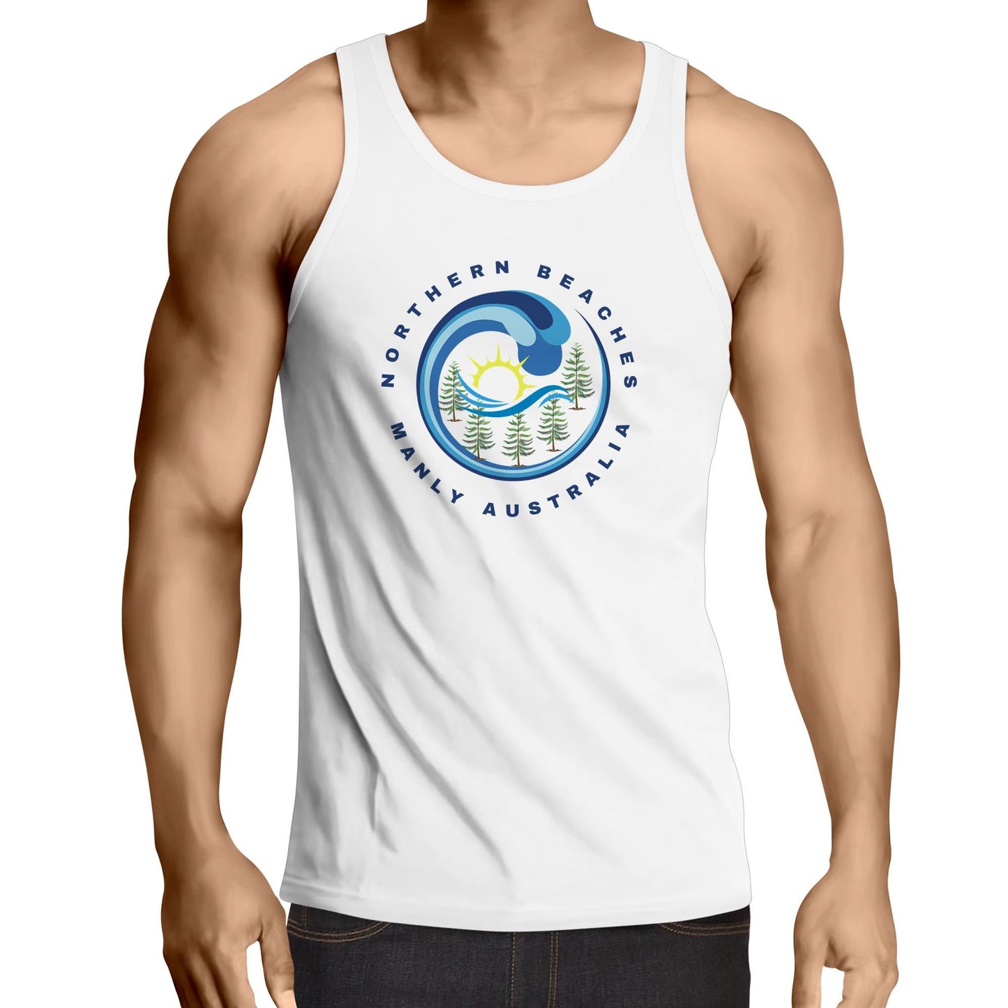 Northern Beaches Manly Australia front logo on AS Colour Cotton Singlet - Lost Manly Shop