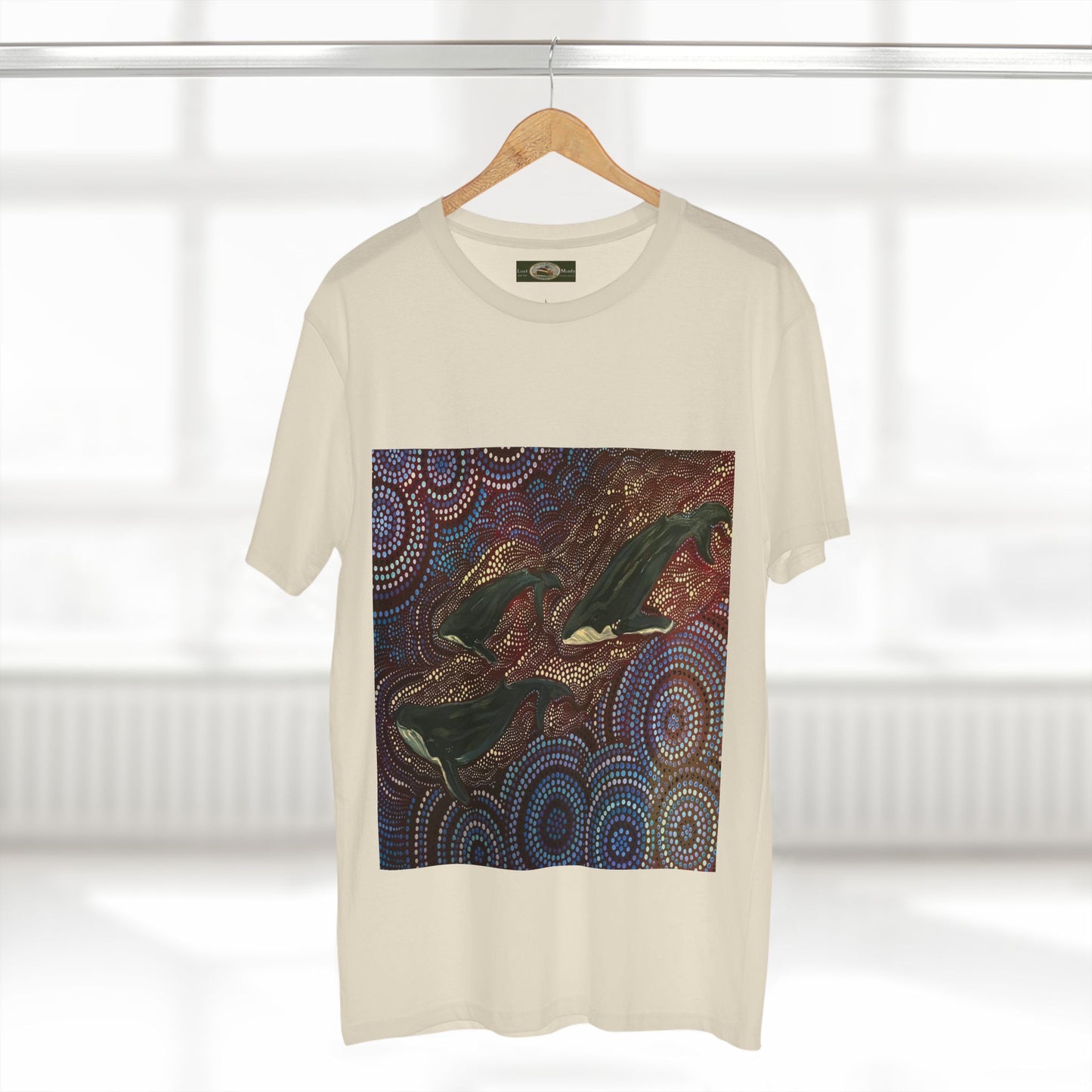 Adult T-Shirt Three Whales at Long Reef Dot Painting by local Indigenous Artist - Lost Manly Shop