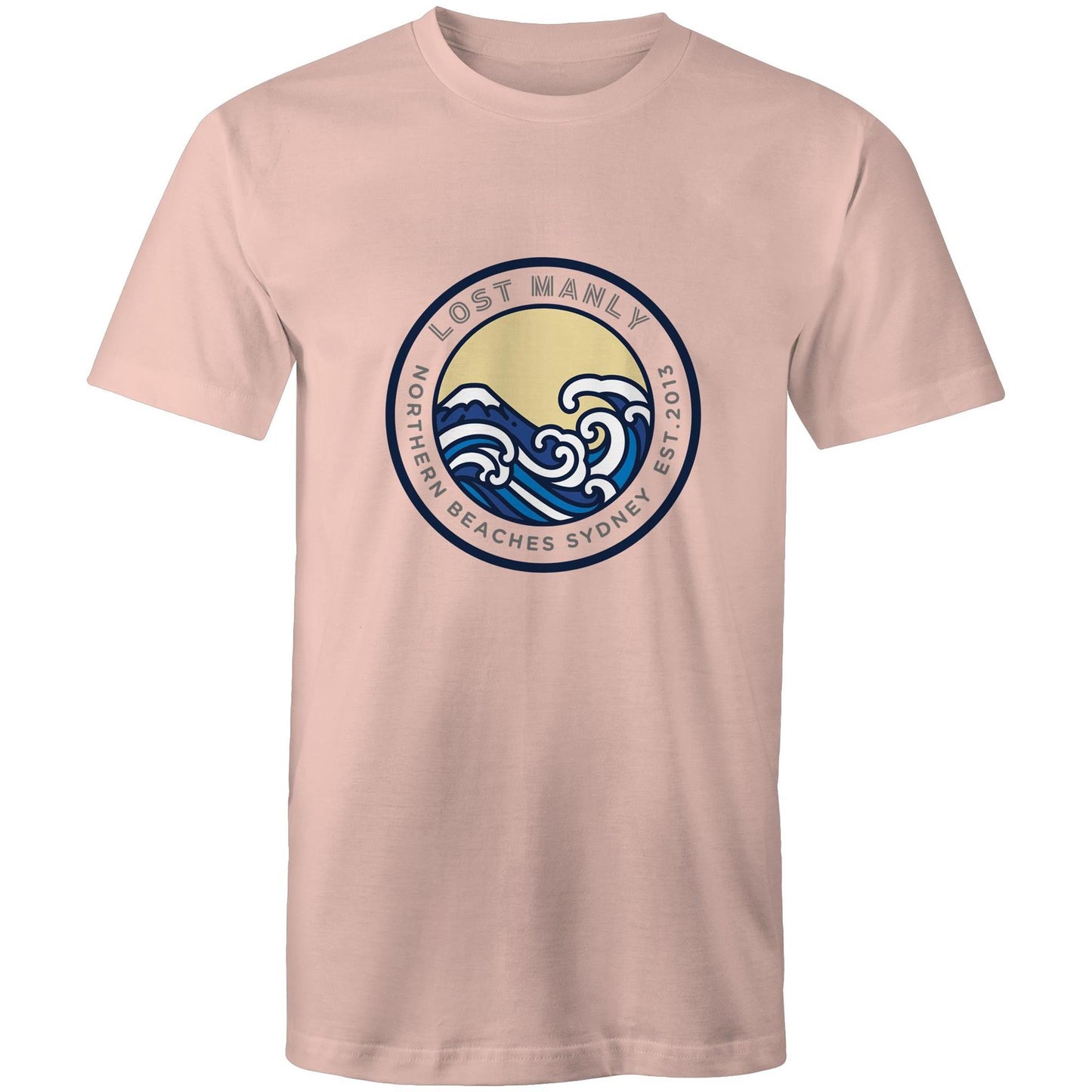 AS Colour Staple - Mens T-Shirt Lost Manly Northern Beaches Est. 2013 logo front - Lost Manly Shop