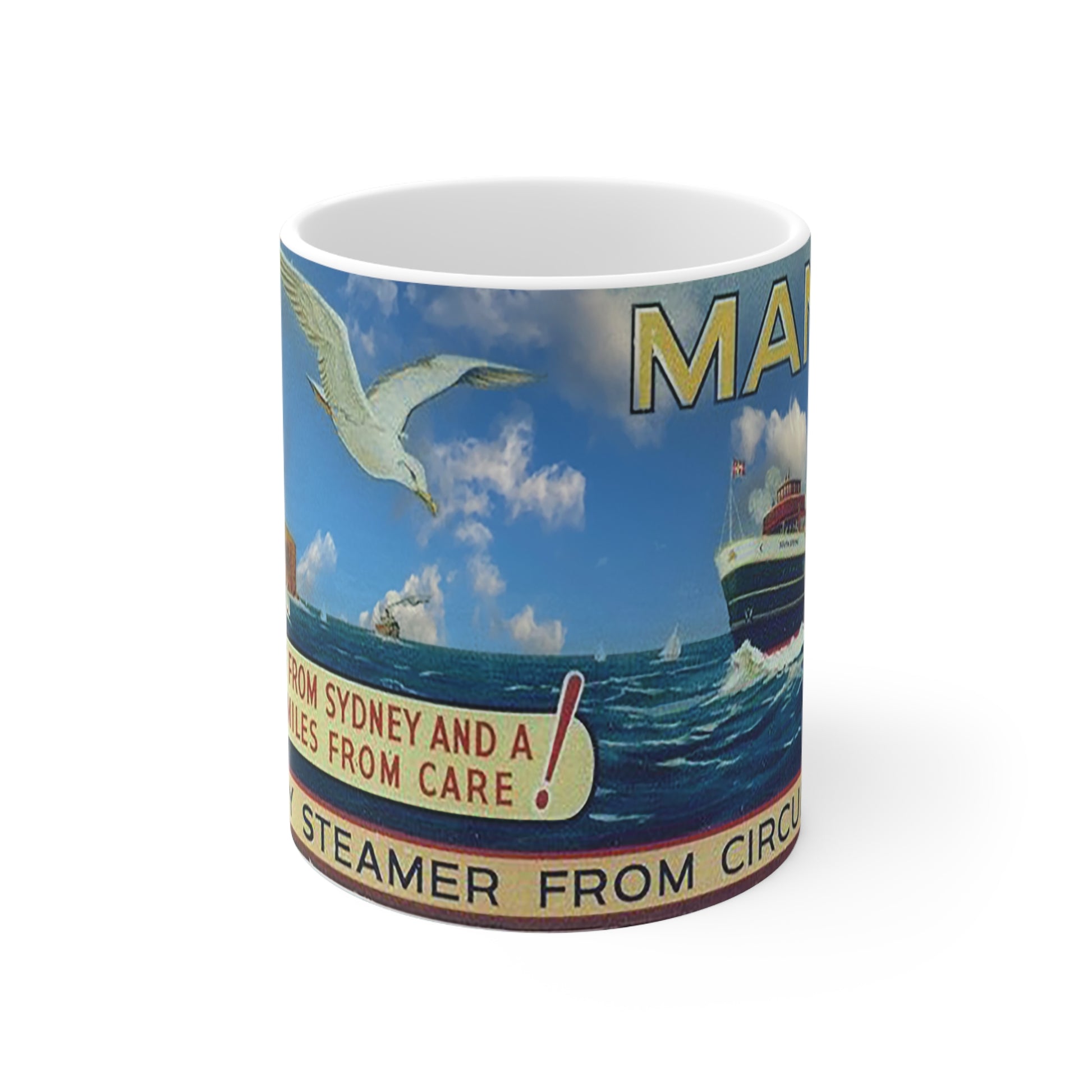 Coffee Mug - South Steyne Crossing the Heads 1940s Travel Poster by the PJMSSCo - Lost Manly Shop