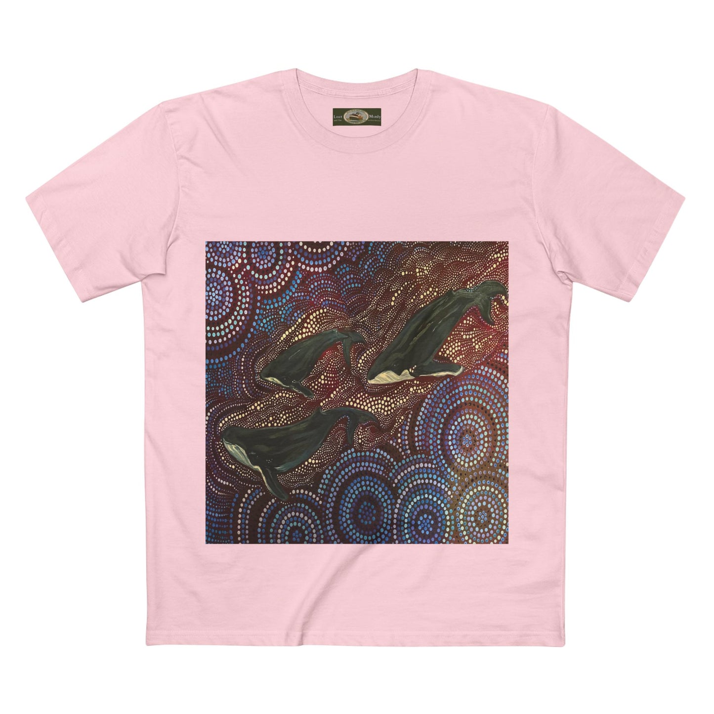 Adult T-Shirt Three Whales at Long Reef Dot Painting by local Indigenous Artist - Lost Manly Shop