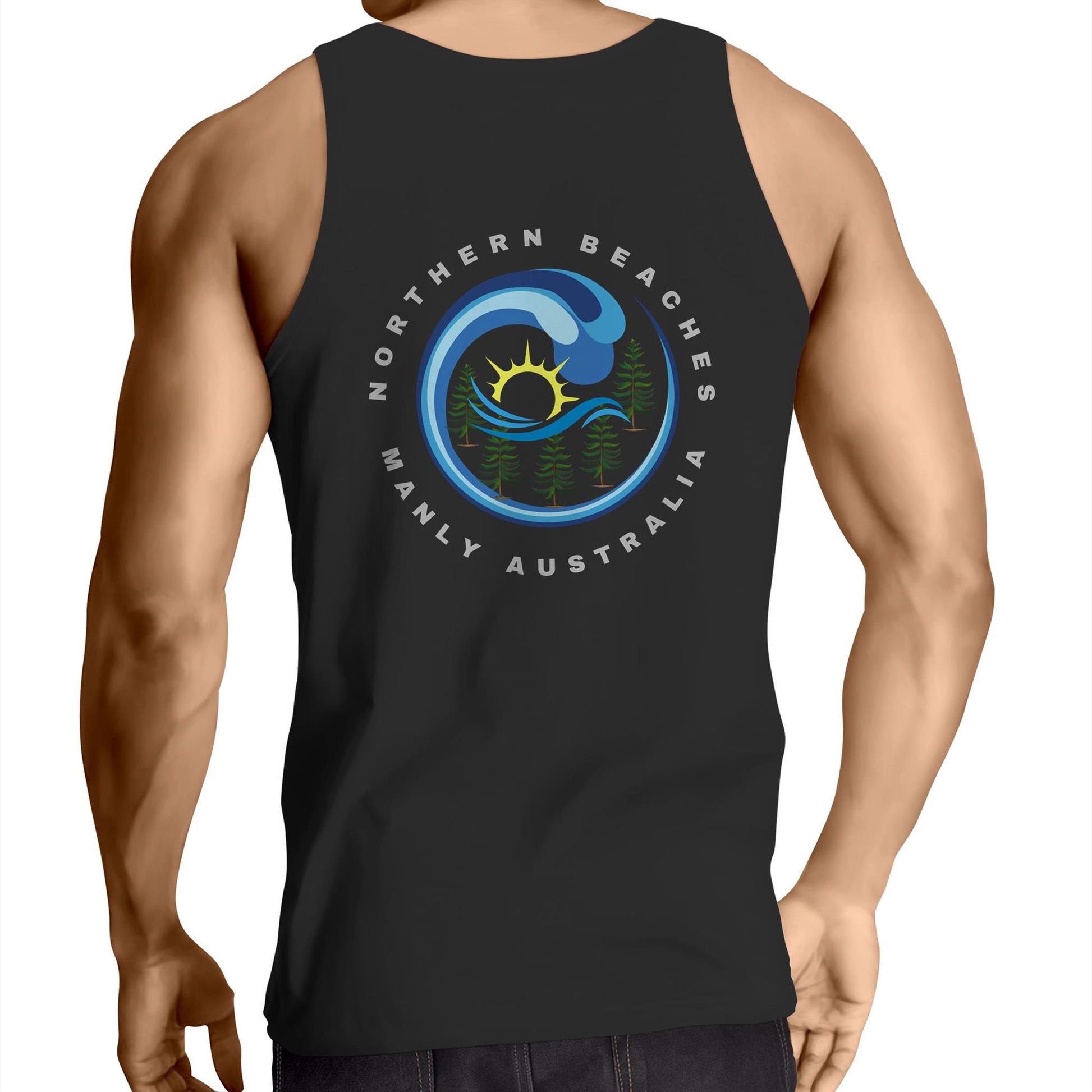 Northern Beaches Manly Australia front and back logo on AS Colour Adult Cotton Singlet - Lost Manly Shop