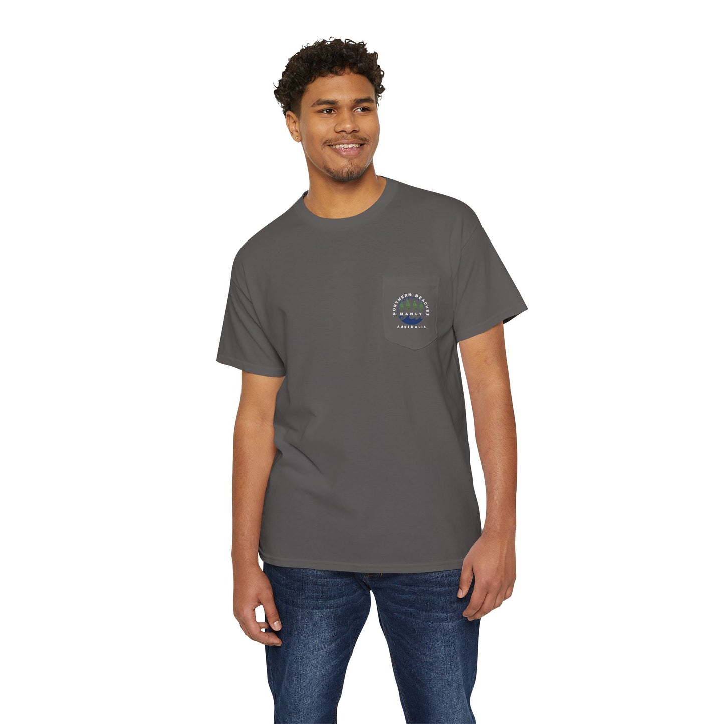 Northern Beaches Manly Australia front/back Logo Heavy Cotton Pocket Tee - Lost Manly Shop