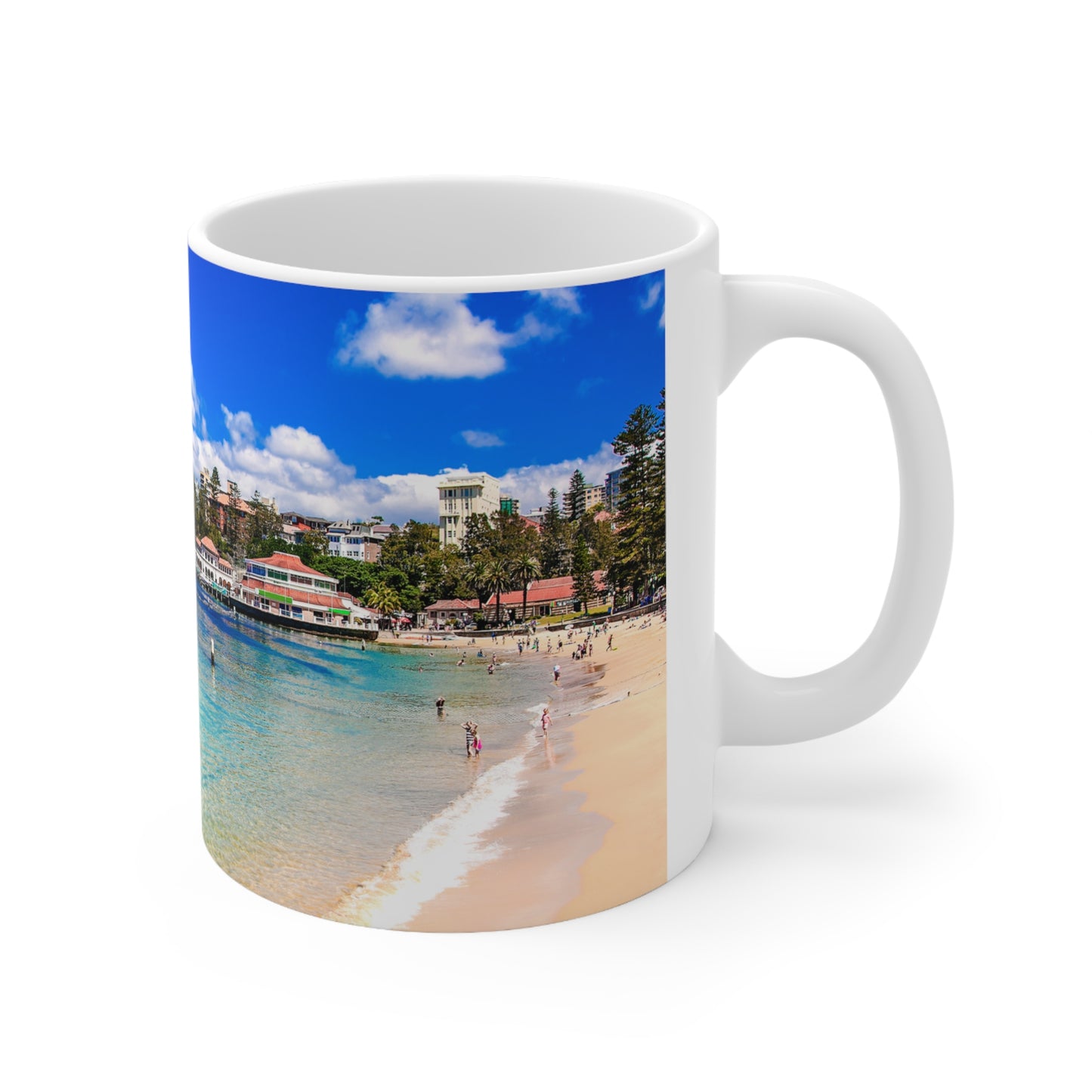 Coffee Mug - Manly Wharf, Harbour Pool, Marineland and Pavilion on a sunny day - Lost Manly Shop