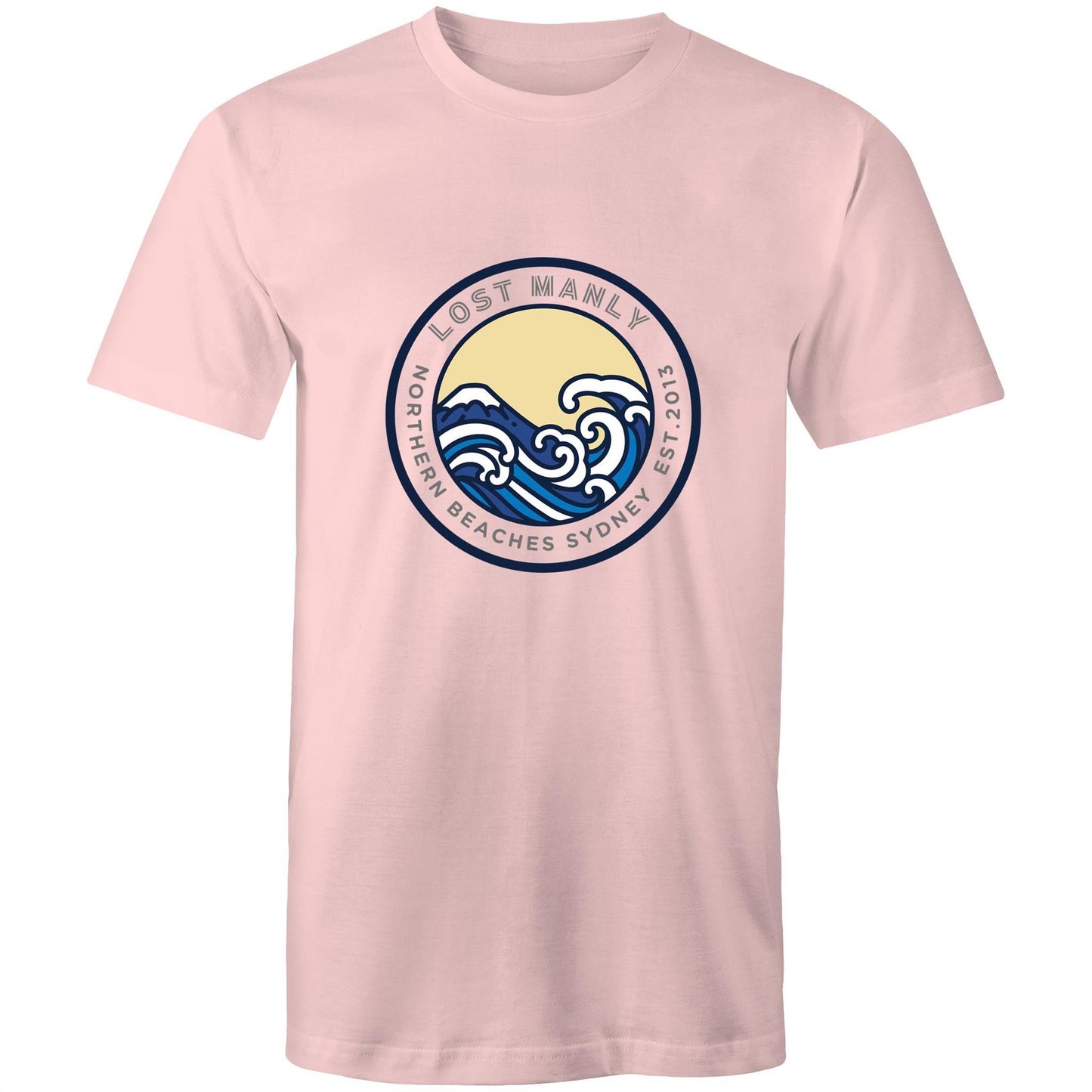 AS Colour Staple - Mens T-Shirt Lost Manly Northern Beaches Est. 2013 logo front - Lost Manly Shop